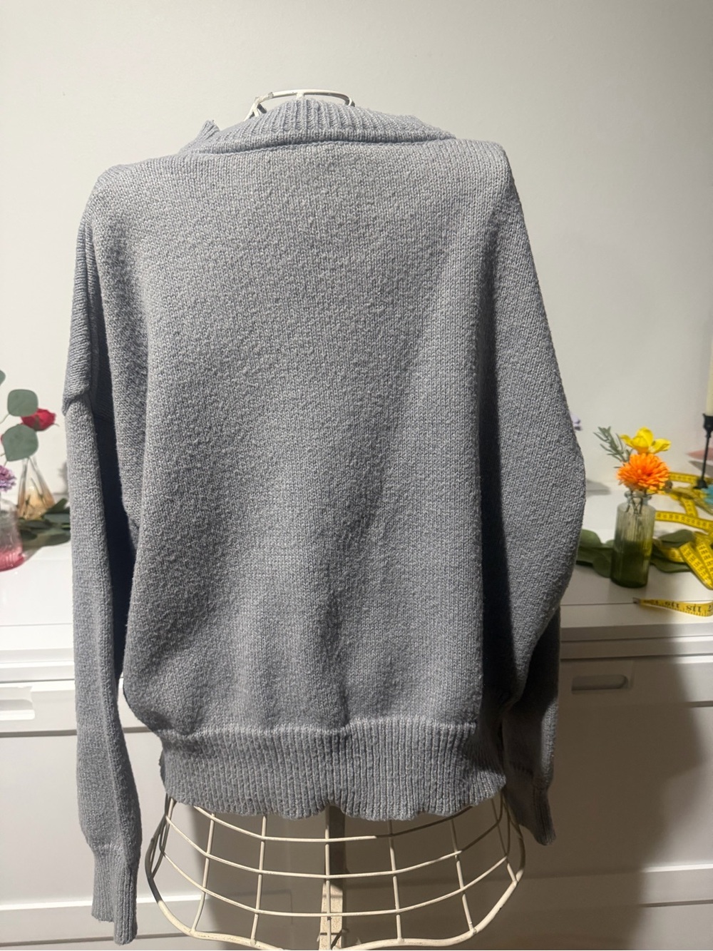SHEIN Light Gray Crewneck Sweater with Black Floral Brooch - Picture 9 of 10